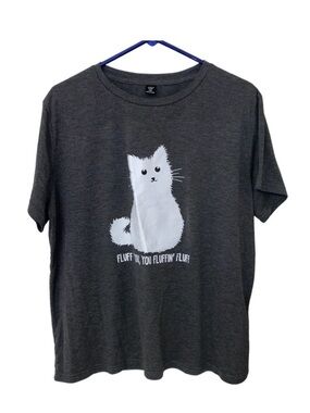 Dark Gray Snarky Cat Print T-Shirt 1X